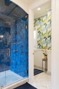 After, Interior, Master Bathroom, Steam Shower, Blue Tile, Custom Bathrooms, Master Bathroom Ideas, large Standing shower | Renovation Design Group