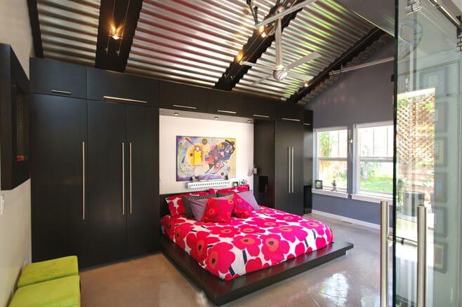 Murphy Bed contemporary bed, casework, galvanized ceiling | Renovation Design Group