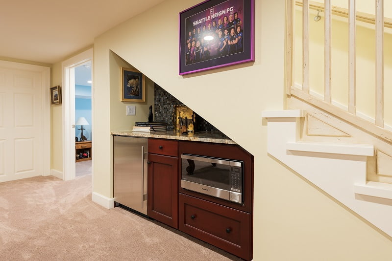 After Interior Basement Remodels Customized kitchenette Entertainment Areas Blaine Avenue Addition Renovation Design Group