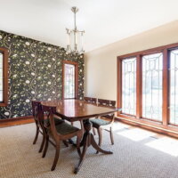Formal Dining Room, Large Windows, Tudor Windows and Designs, Bold Wallpaper | Renovation Design Group