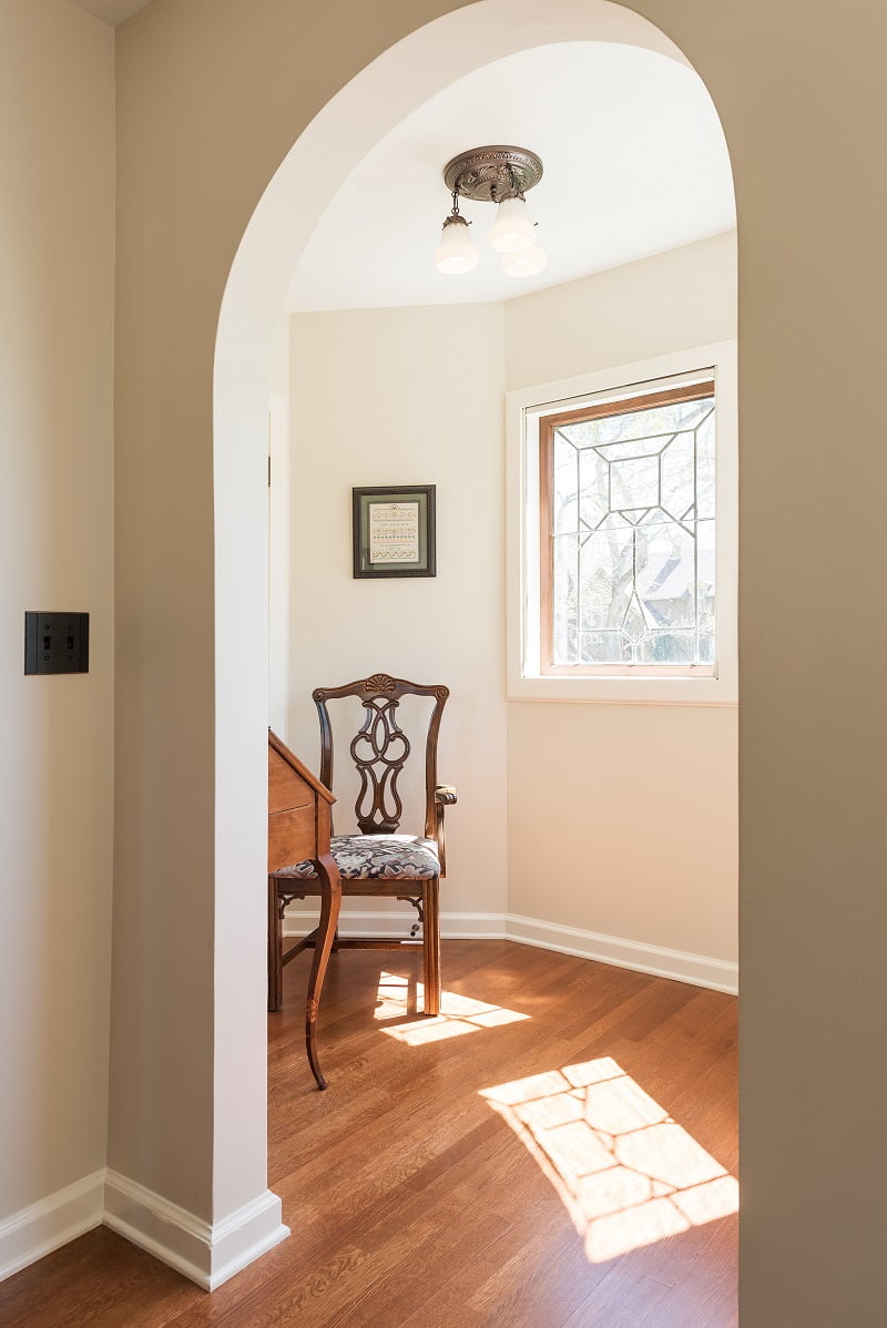 Arch ways, Office nook, tudor windows, tudor design, natural light | Renovation Design Group