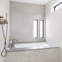 Thumbnail of http://Modern%20primary%20bathroom%20wet%20room%20for%20the%20shower%20and%20large%20tub%20featuring%20a%20neutral%20design%20and%20narrow%20windows.