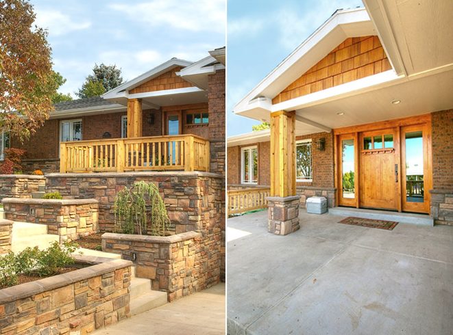 stone clad retaining walls to new porch | Renovation Design Group