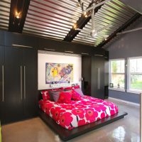 Murphy Bed contemporary bed, casework, galvanized ceiling | Renovation Design Group