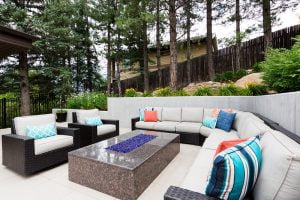After Exterior, Outside Space, Outside living room, Outdoor Fireplace, Contemporary Patio | Renovation Design Group