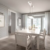 Thumbnail of http://Formal%20Dining%20room%20with%20seating%20for%20eight%20and%20a%20white%20and%20gray%20color%20palette,%20bay%20window,%20and%20contemporary%20light%20fixture.