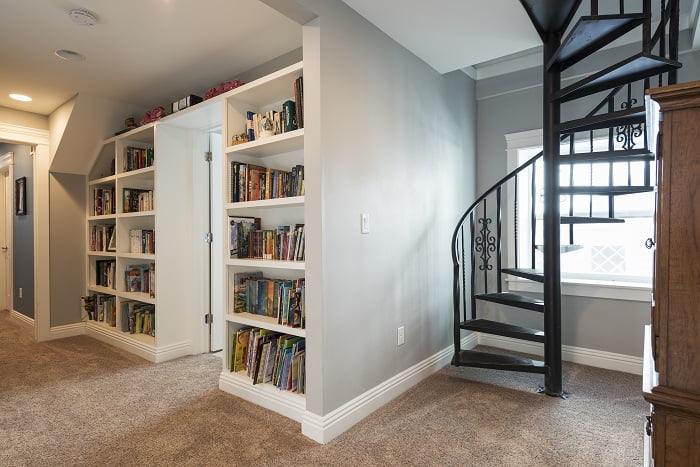 After_Interior_Second Story_Spiral Staircases_Built in Book Shelves_2nd Ave Reconstruction | Renovation Design Group