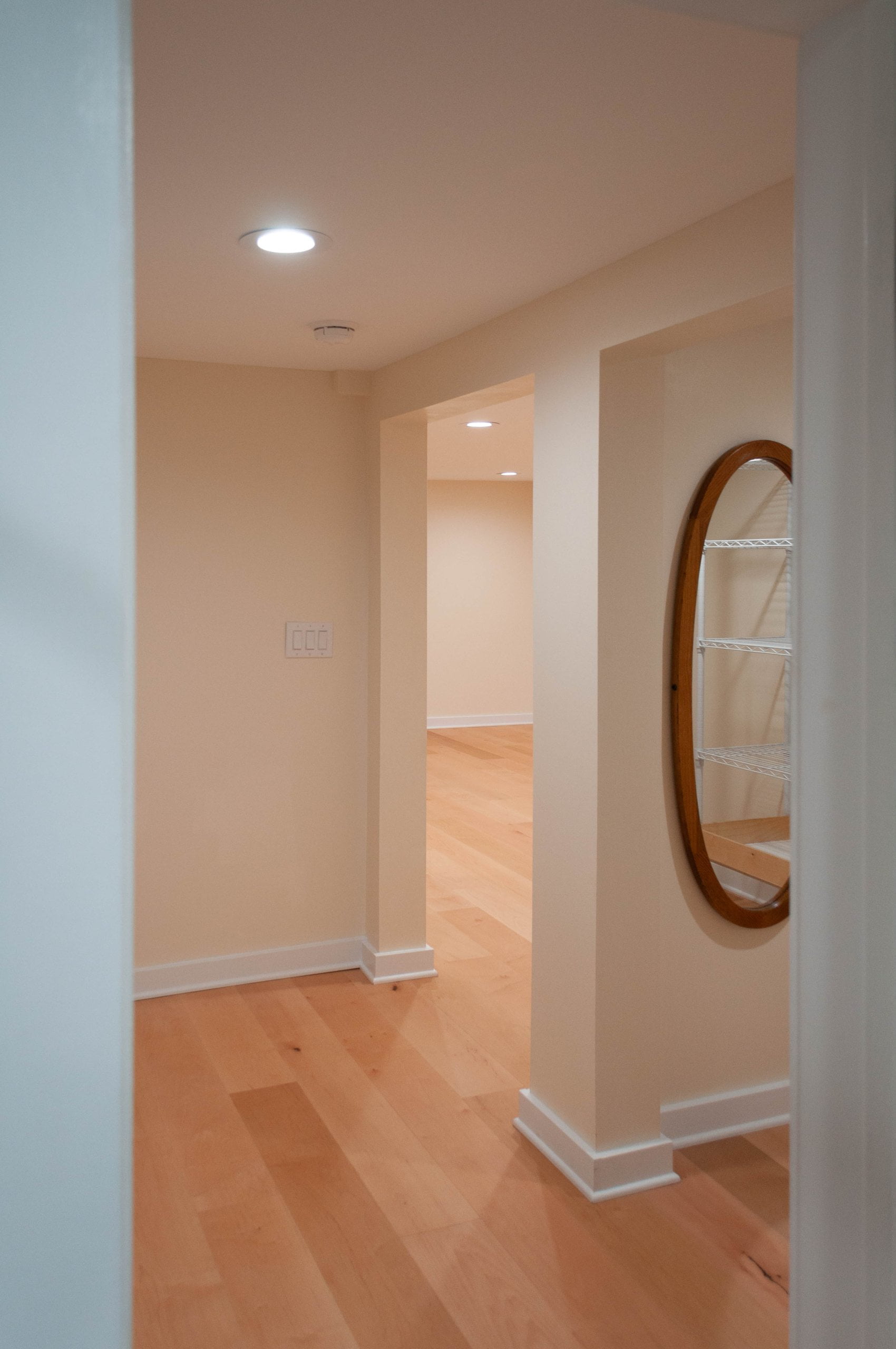 Hallway in a basement apartment.