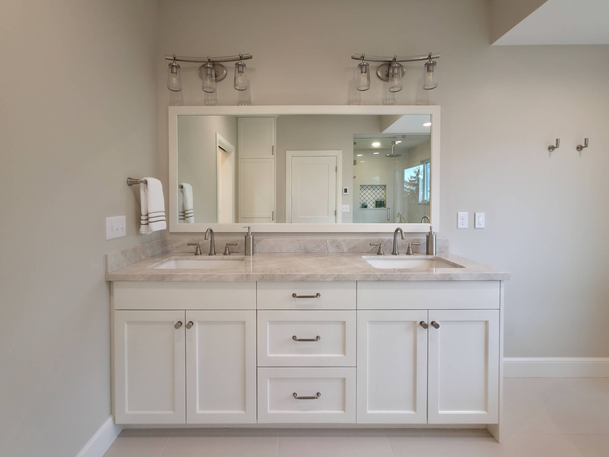 Primary bathroom double sink vanity.