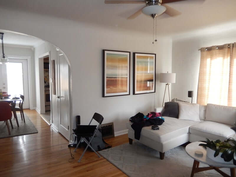 Before image of a great room remodel where the wall was removed