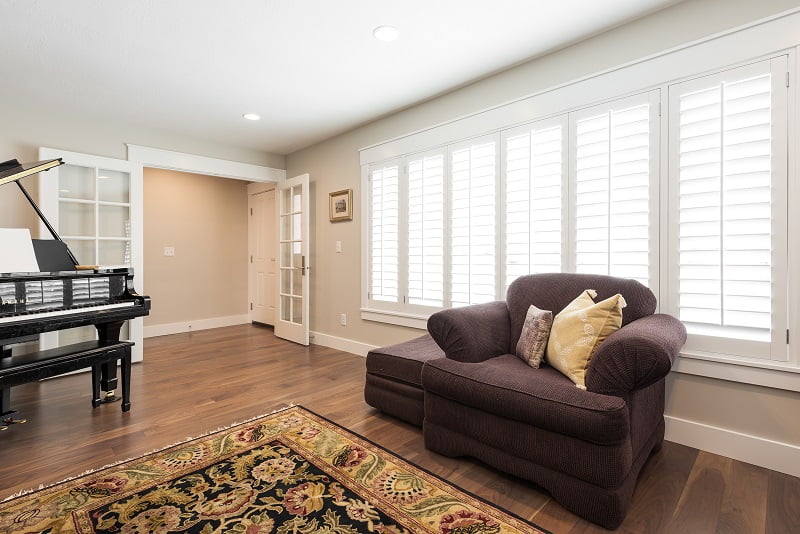 After Living Room remodel, formal living room, Music room,Ranch, Rambler, French Doors, natural Light, Hardwood, Piano | Renovation Design Group Renovation Design Group