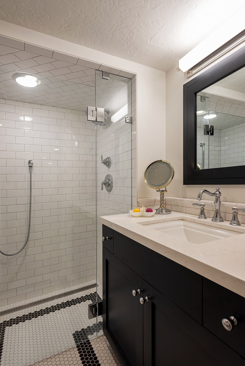 Black and white tiled basment remodel