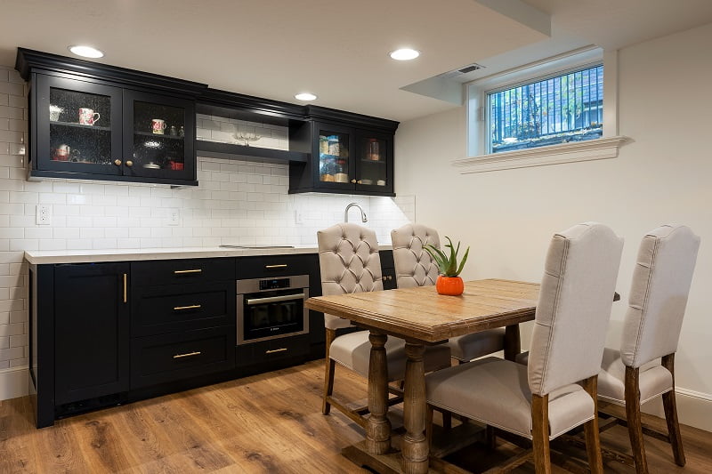 Full basement kitchenette and dining area