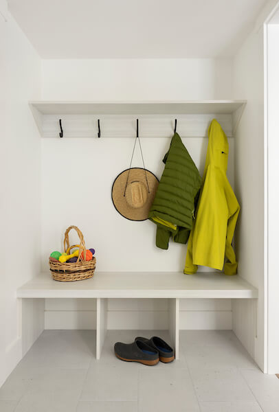 Built-in storage shelf in the mudroom.